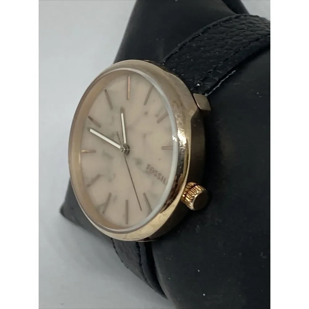 Fossil BQ3492 Women's Black Leather Gold Analog Dial Quartz Wrist Watch CM635